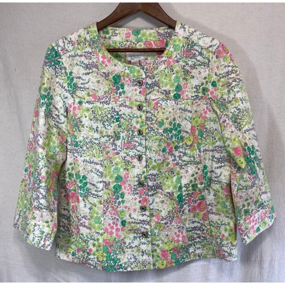 Christopher Banks Floral Cropped Jacket Womens Large Cottagecore Spring